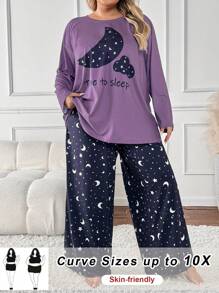 SHEIN CURVE+ Conjunto de talla grande con estampado de letras - Top y pantalones