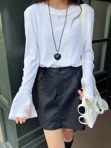 INAWLY Women Casual Solid Color Round Neck Long Sleeve T-Shirt, Autumn Fall Cloth For Women