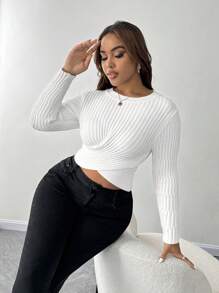 Celure Suéter de cuello redondo de manga larga ajustado de talla grande, versátil para uso diario, para el invierno