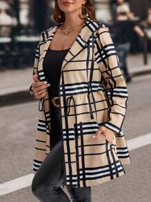 EMERY ROSE Plus Size Women Plaid Drawstring Waist Zip Up Casual Hooded Jacket, Coat Women Fall Autumn,Spring - Multicolor - View 7