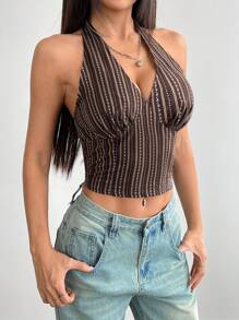 SHEIN Unity Top de réservoir à col ras-du-cou rayé vintage pour femmes, hauts graphiques - Multicolore - Voir 4