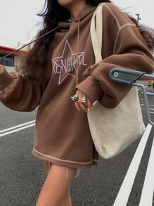 DAZY Loose Casual Contrast Color Block Thermal Lined Crew Neck Pullover Sweatshirt For Women,Fall Clothes