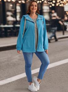 EMERY ROSE Plus Size Winter Women Blue Drawstring Hooded Casual Jacket - Blue - View 3