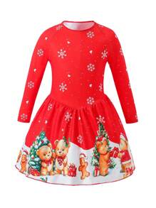 SHEIN Jonge meisjes cosplay getailleerde rode jurk voor kinderen herfst/winter/kerst