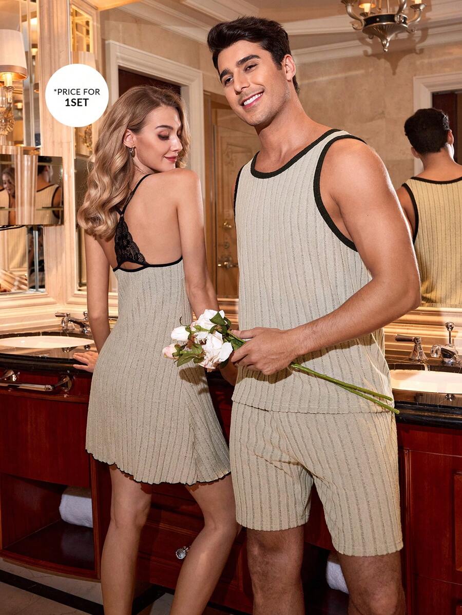 SHEIN Simple Casual Textured Splice Color Men's Loungewear Set - Grey - View 1