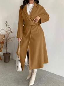 Calvaya Áo khoác dài màu trơn cỡ lớn, thường ngày, thu/đông - màu nâu - Xem 3