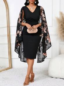 SHEIN Lady Autumn And WinterCasualElegantWorkWovenStand PleatedCollarArabian Dresses - Multicolor - View 3