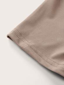 SHEIN BASICS Camiseta unicolor de cuello scoop - Caqui - Ver 3