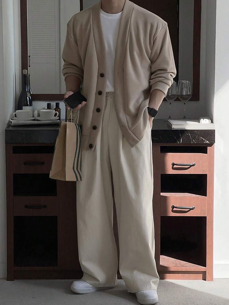 DAZY Pantalon décontracté et polyvalent pour hommes en beige, convenant pour les déplacements, l'automne - Beige - Voir 2