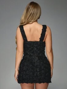 MISSGUIDED 3D Floral Embroidery Strappy Bodycon Mini Dress - Black - View 2