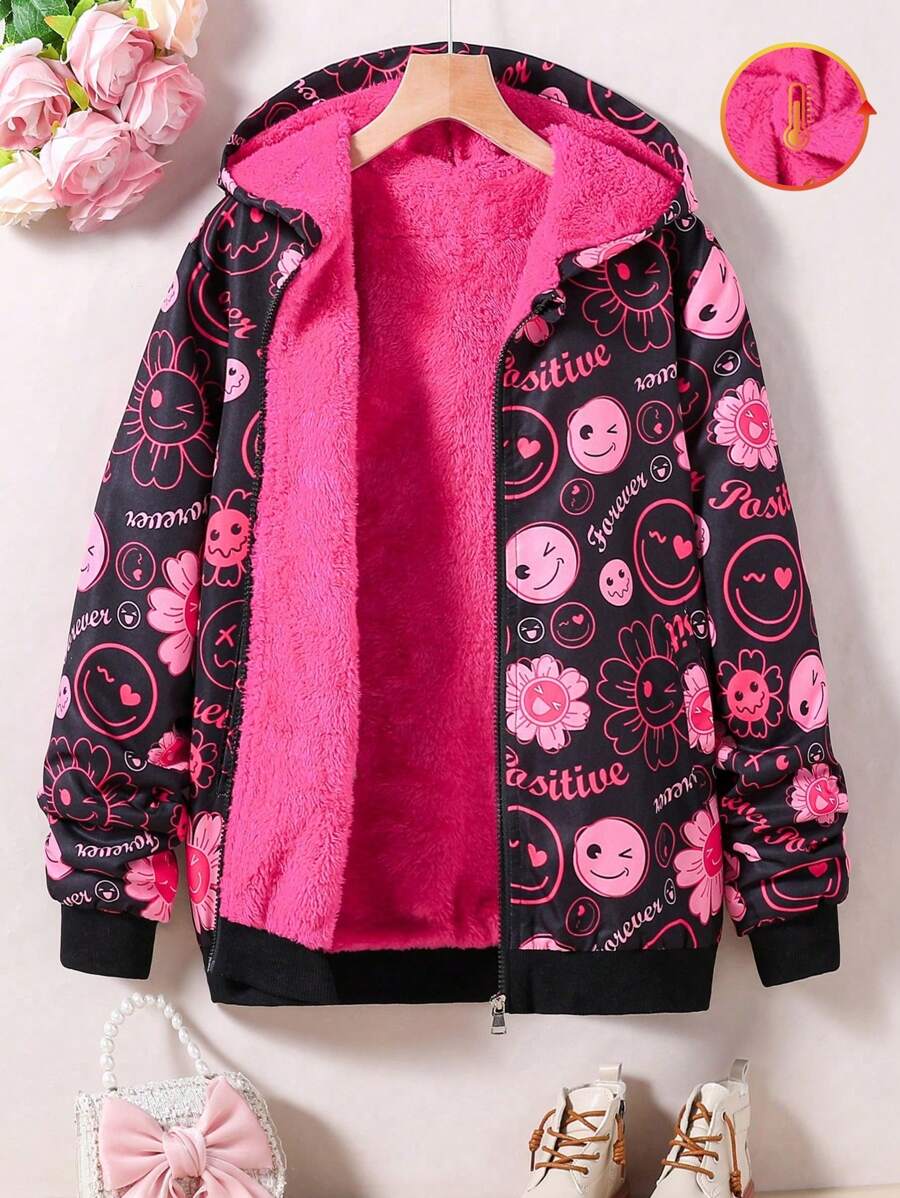 Sparklyn Teen Girl Random Print Hoodie Jacket - Black - View 1