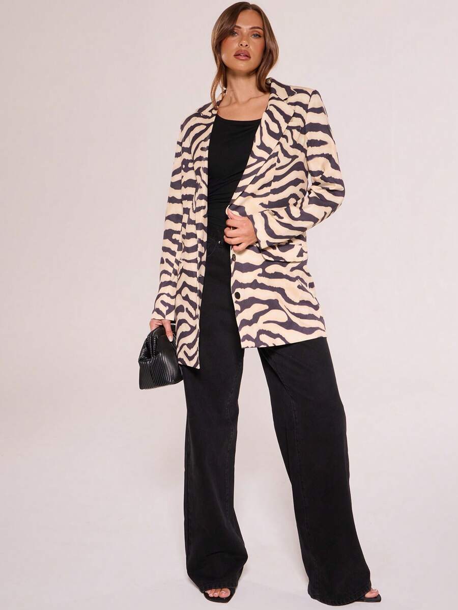 MUSERA Animal Print Oversized Blazer Dress Spring Sexy Cute Summer Brunch - Multicolor - View 1