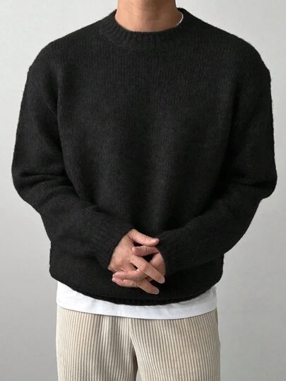 DAZY Men's Solid Color Crew Neck Sweater, Casual Daily Wear, Autumn/Winter, Grunge Style