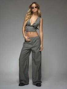 MISSGUIDED Tailored Checkered Patch Pocket Wide Leg Trousers Office Wear