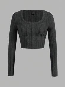 SHEIN Essnce 3 件套女士纯色针织长袖 T 恤，秋冬季休闲装 - 深灰色 - 查看 7