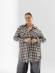 Aralina Curve Plaid Long Sleeve Button-Front Plus Size Casual Shirt