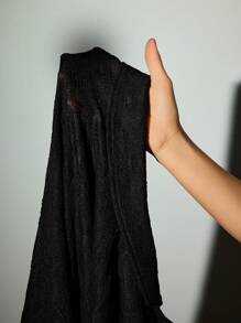 SHEIN ICON 黑色生菜边不对称下摆透视上衣无胸罩大码衬衫 - 黑色 - 查看 7