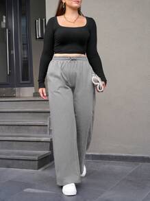 RueChic Cottnline Pocket Drawstring Sweatpants - Light Grey - View 1