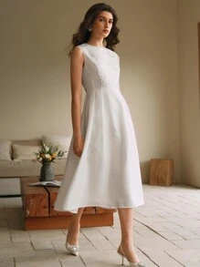 Anewsta Đầm dài không tay cổ tròn thường ngày cho nữ, phong cách tối giản để mặc hàng ngày - trắng - Xem 4