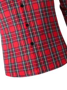 Teen Boy Plaid Print Button-Front Long Sleeve Shirt