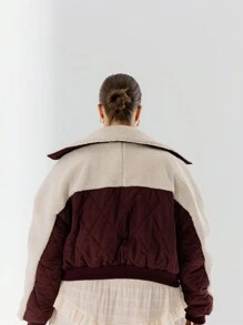 Aralina Curve Women Shearling Collar Plus Size Quilted Padded Jacket - Burgundy - View 2