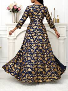 Lunelith SHEIN Lunessa 女士优雅花卉印花拼布连体裤，秋季