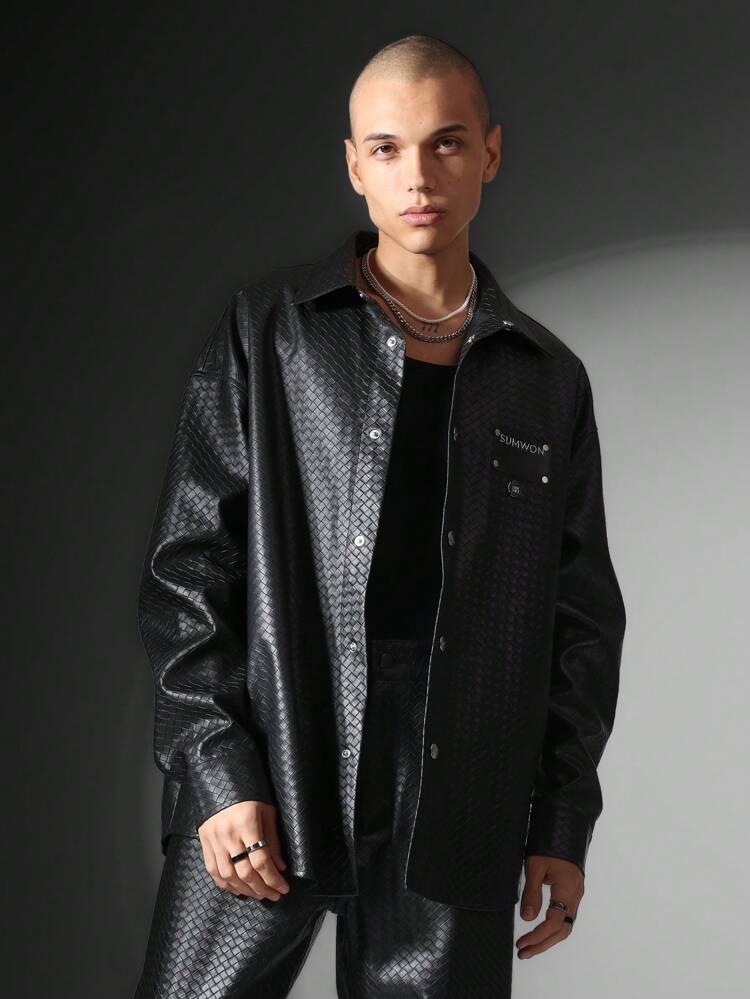 Oversized Passform gewebtes PU Langarmhemd