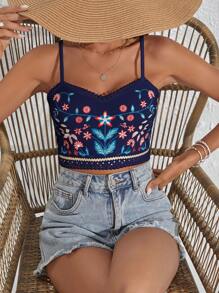 SHEIN VCAY Áo ba lỗ dệt kim họa tiết ren phong cách retro cho nữ - Nhiều màu - Xem 3