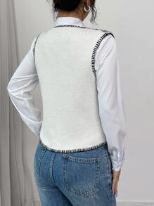 Calvaya French Minimalist Black & White Interwoven Knit Vest For Women