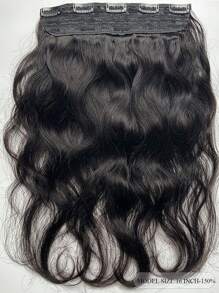 1 pieza Extensiones de cabello ondulado con clip Hechas a mano de cabello humano real Suave y natural para mujeres Extensiones de cabello con clips - Natural Black - Ver 2