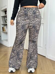 SHEIN EZwear Plus Size Fashion Leopard Print Flare Pants - Multicolor - View 1