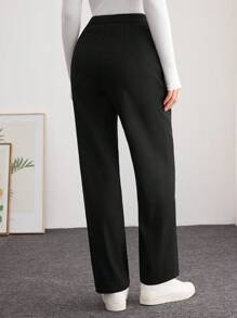 Modelyn Pantalon large à jambe droite affinante de style coréen pour femme, avec détail de revers