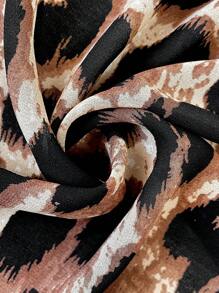 Elenzga 2 件套大码女式豹纹雪纺长袖 V 领上衣配腰带和紧身裤套装 - 彩色 - 查看 8