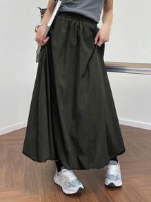 DAZY 1件女士纯色简约休闲日常半身裙 - 深灰色 - 查看 5