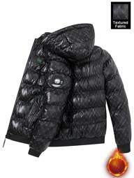 Manfinity Homme Men All-Over Print Quilted Zip-Up Hooded Padded Coat For Winter, Going Out Warm Graphic Casual Coat, For Friends, Husband, Boyfriend Gifts, Men Winter Jacket, Men Outerwear, For Fall