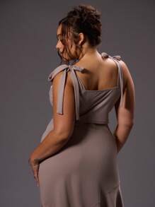 MUSERA Plus Size Slinky Tie Strap Ruched Cami Top Only For Going Out, Party, Club, Rave, Ibiza, Concert, Festival, Sexy, Date Night Spring  Elegant Summer - Camel - View 3
