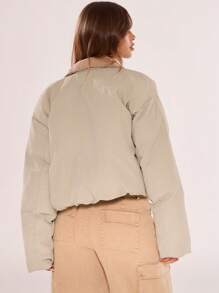 MUSERA Faux Fur Collar Padded Coat - Khaki - View 2