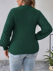 Elenzga Suéter de mujer de talla grande con manga farol, corte con abertura frontal, punto calado y nervado, para invierno