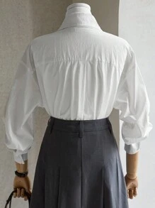 DAZY 1pc Plain Long Sleeve Collared Pocket Blouse For Women,Fall Clothes - White - View 2