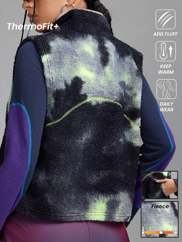 Innovista Chaqueta de Felpa de Estilo Tie-Dye Vibrante para Deportes al Aire Libre, Chaqueta de Felpa para Senderismo, Montañismo y Deportes, Chaqueta/Chaleco, Cálida para Exterior, Chaqueta de Invierno para Mujer, Chaqueta con Cierre