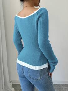 Chiquease Women's Contrast Color V-Neck Raglan Sleeve Casual Pullover Sweater, Autumn/Winter