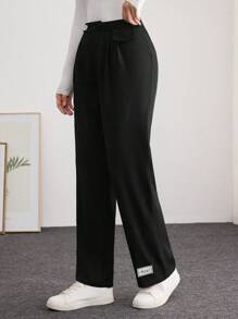 Modelyn Pantalon large à jambe droite affinante de style coréen pour femme, avec détail de revers