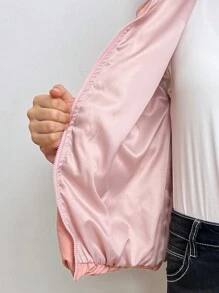 SHEIN Teen Girls' Pink Collar With Pockets Long Sleeve Fluffy Warm Korean Style Chic Jacket, Autumn/Winter - Pink - View 7