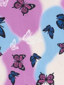 SHEIN Young Girl Butterfly Print Thermal Lined Casual Hoodies For Fall/Winter - Multicolor - View 3