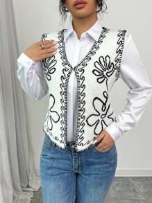 Calvaya French Minimalist Black & White Interwoven Knit Vest For Women