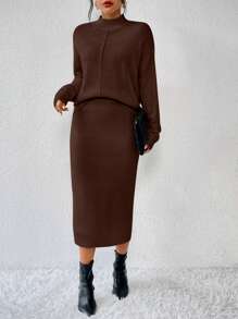 RosyDaze 2 件套：休闲针织毛衣和 A 字裙