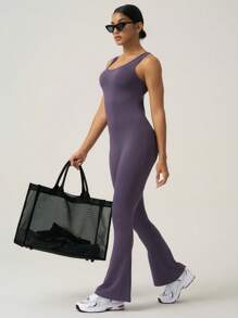 Easithlete Easithlete Women Simple Strap Fitted Casual Jumpsuit - Mocha Brown - View 6