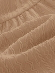 Cozy Pixies Đầm bé gái cổ tròn tay bồng vai nhỏ họa tiết sóng thắt eo - Màu Khaki - Xem 4