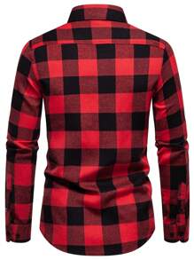 Manfinity Homme Men's Front Button Closure Long Sleeve Plaid Casual Shirt, Everyday Wear, For Fall