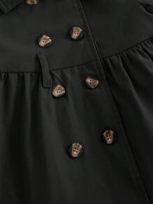 SHEIN Leap Crew 女宝宝可爱简约黑色开衫加厚长款西装领外套，秋冬季保暖 - 黑色 - 查看 5
